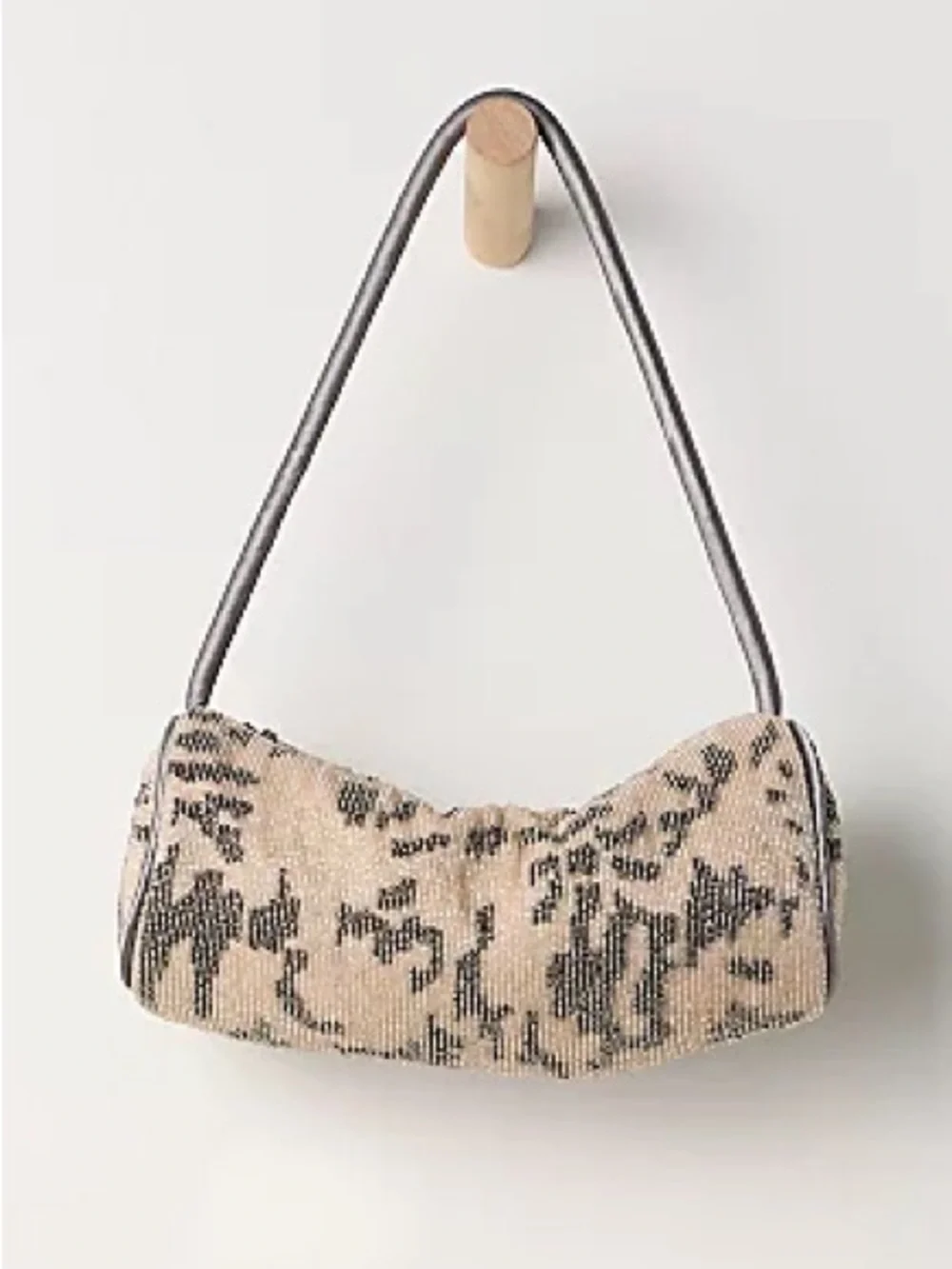 Free People Bailey Beaded Barrel Shoulder Handbag Purse Cream Grey Neutral - NWT